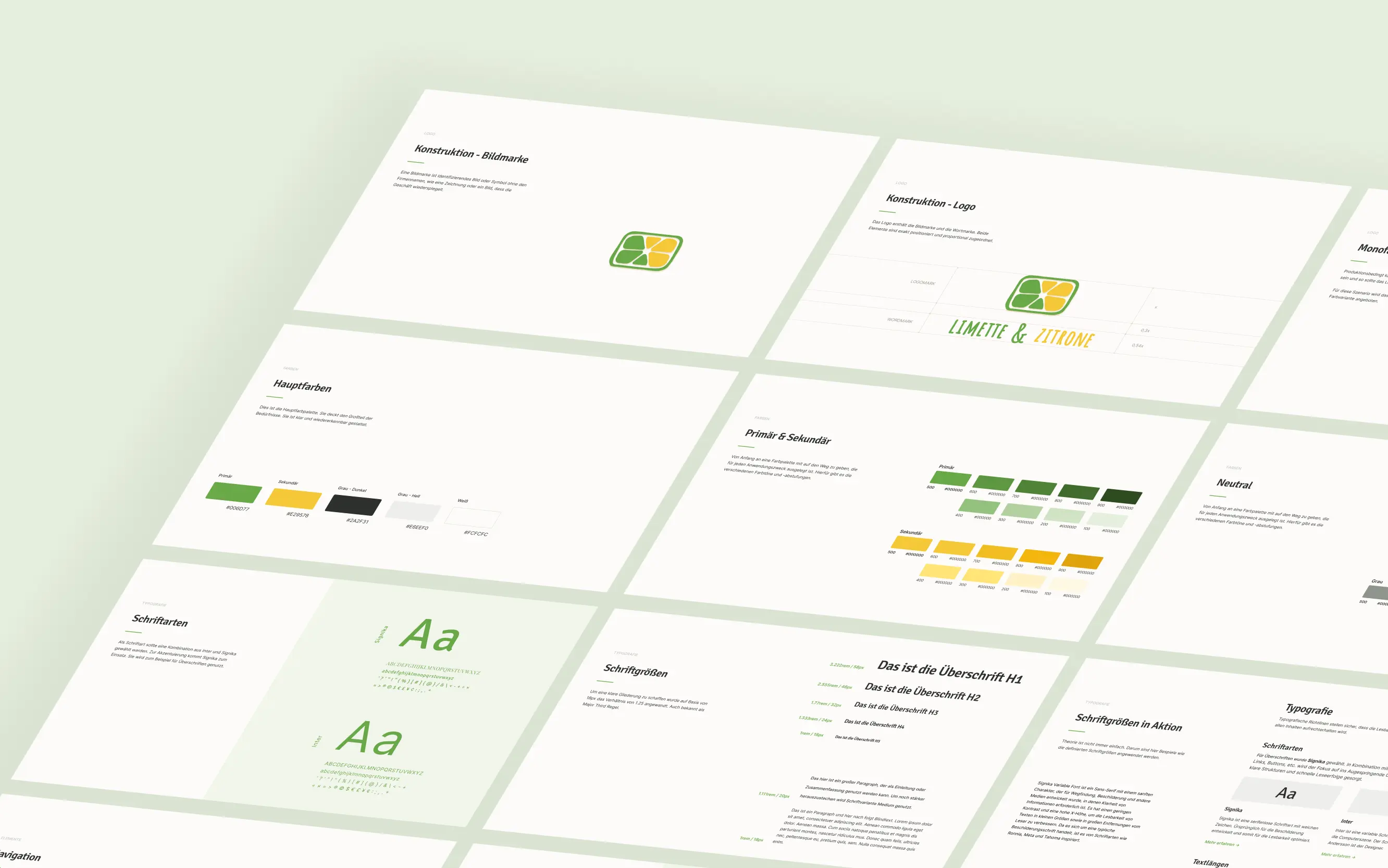 Screenshot des Design System für Limette & Zitrone