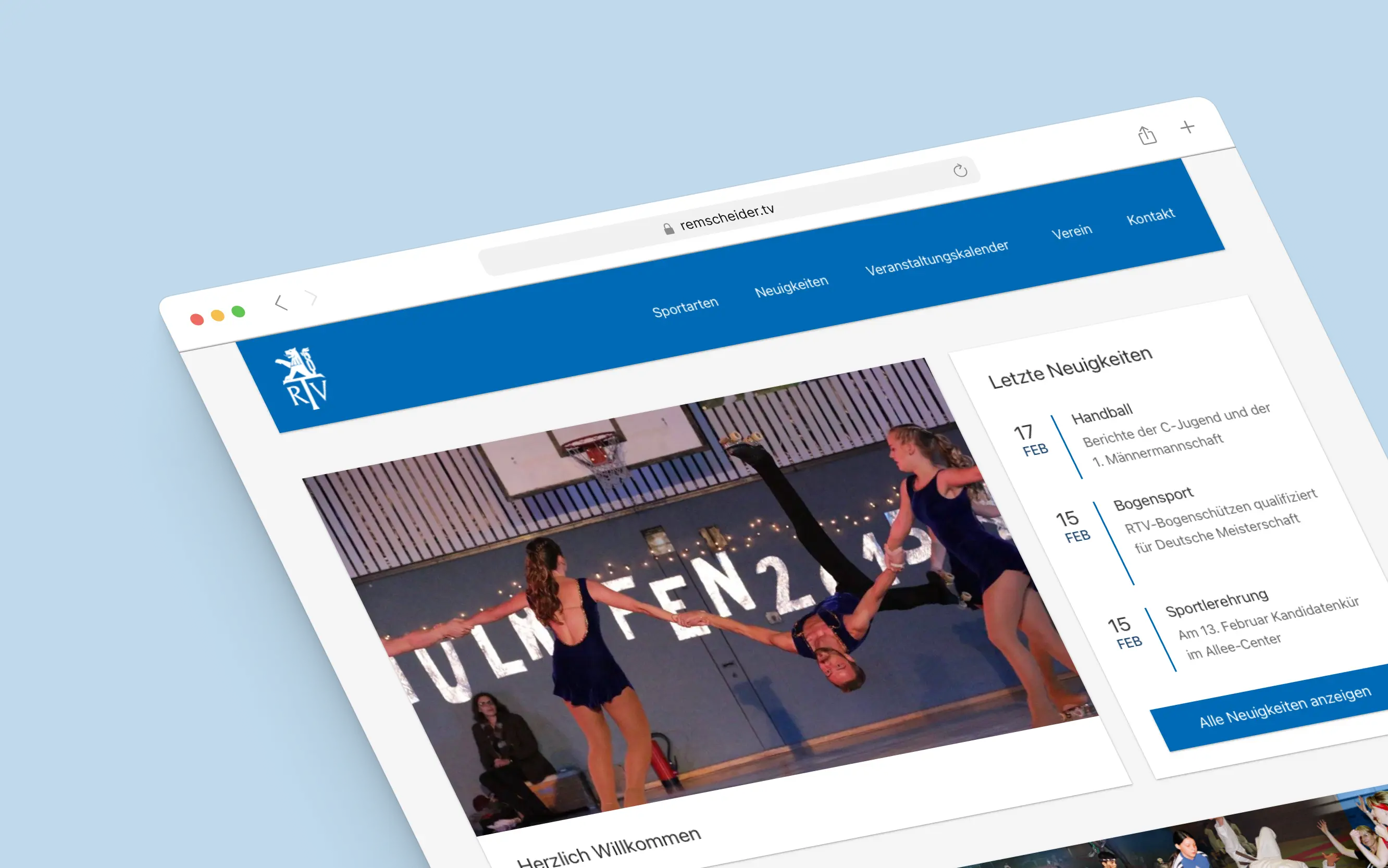 Screenshot der Remscheider TV Website - Sportverein aus Remscheid